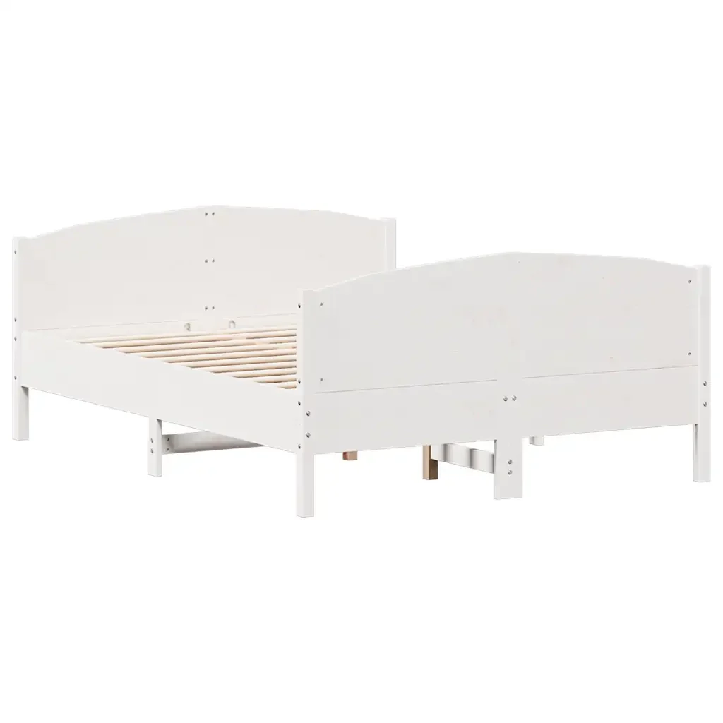 Letto matrimoniale | Letto per adulti | Giroletto senza Materasso Bianco 150x200 cm Legno Massello Pino - Image 3