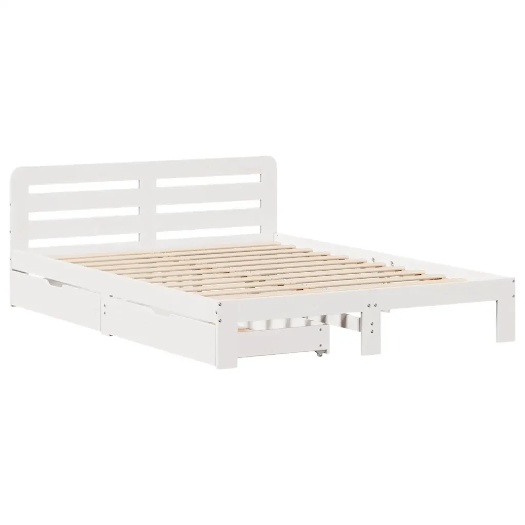 Letto matrimoniale | Letto per adulti | Giroletto senza Materasso Bianco 150x200 cm Legno Massello Pino - Image 3