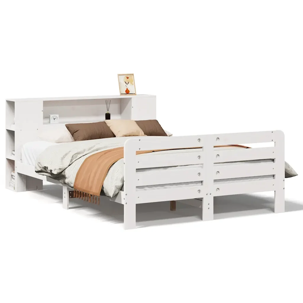 Letto matrimoniale | Letto per adulti | Giroletto senza Materasso Bianco 150x200 cm Legno Massello Pino