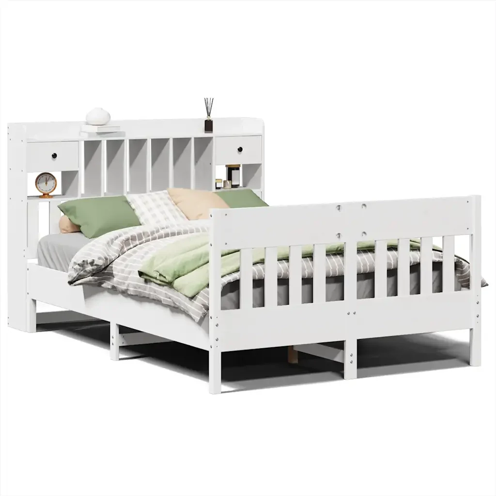 Letto matrimoniale | Letto per adulti | Giroletto senza Materasso Bianco 150x200 cm Legno Massello Pino