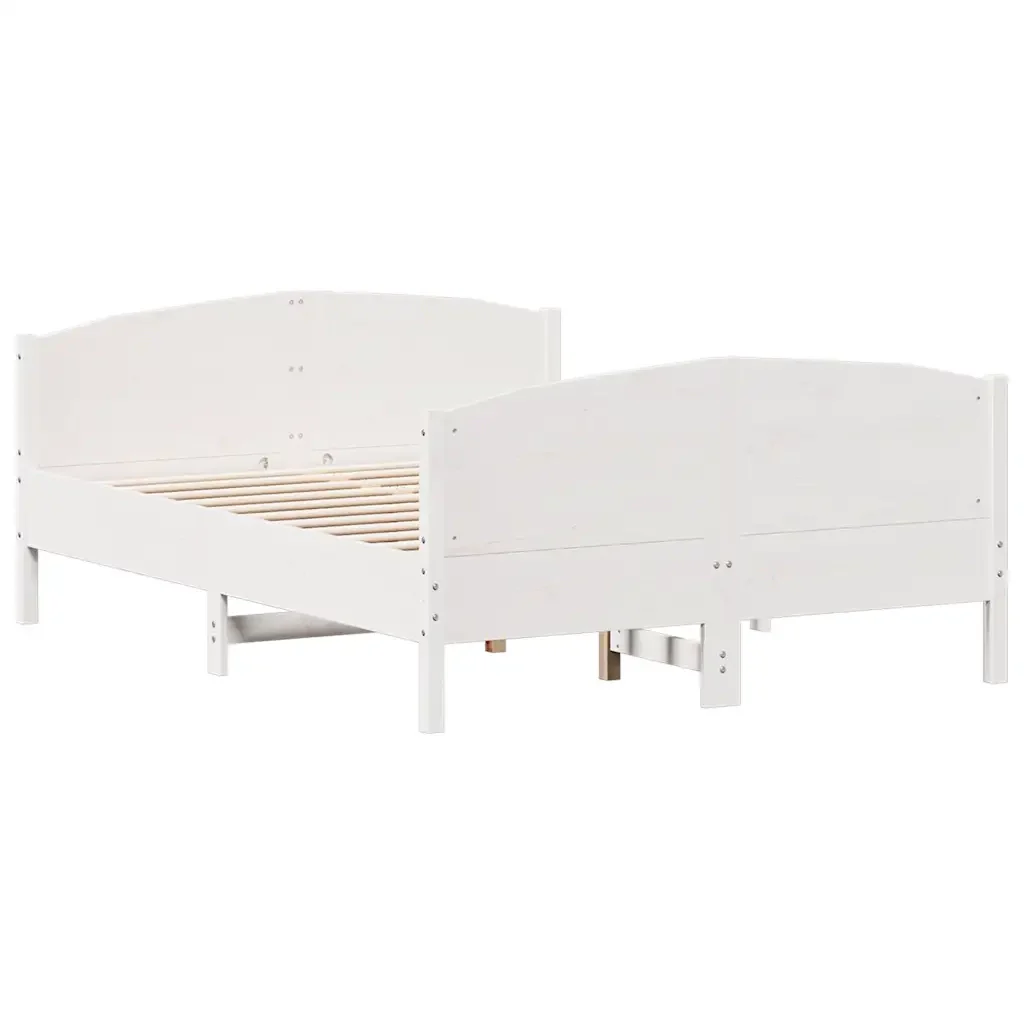 Letto matrimoniale | Letto per adulti | Giroletto senza Materasso Bianco 150x200 cm Legno Massello Pino - Image 6