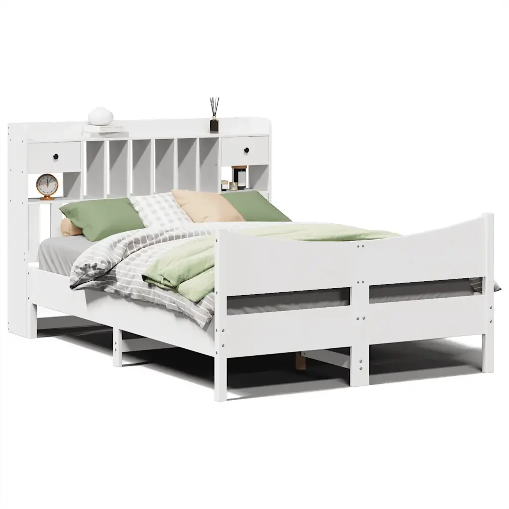Letto matrimoniale | Letto per adulti | Giroletto senza Materasso Bianco 150x200 cm Legno Massello Pino