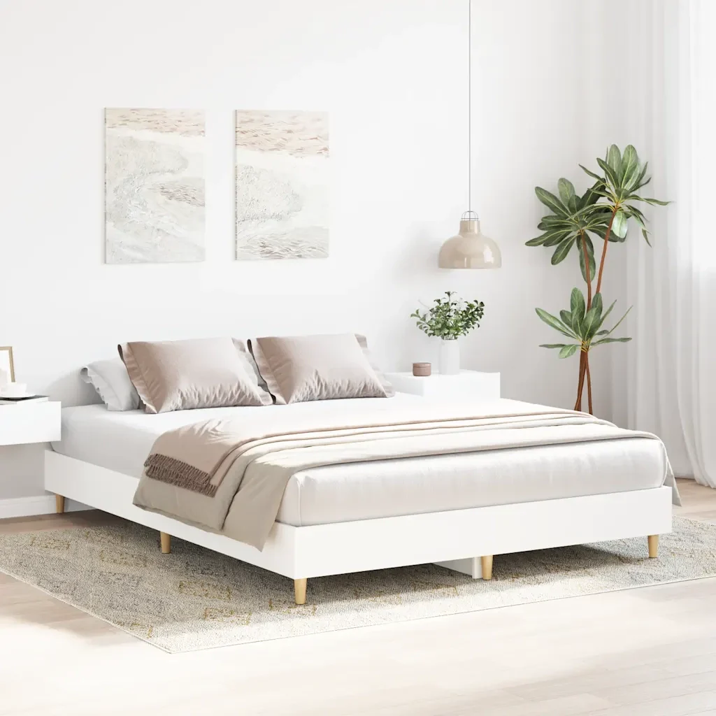 Letto matrimoniale | Letto per adulti | Giroletto senza Materasso Bianco 150x200cm in Legno Multistrato - Image 3