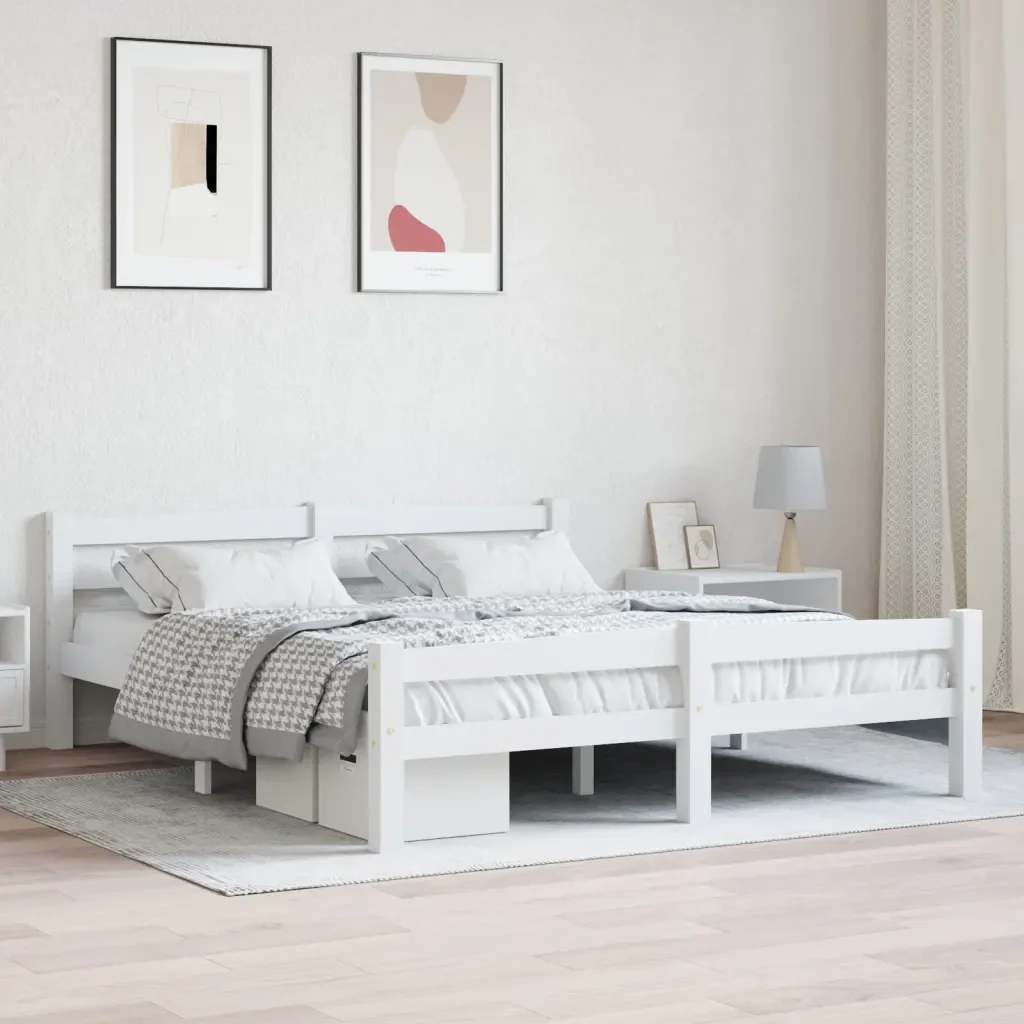 Letto matrimoniale | Letto per adulti | Giroletto senza Materasso Bianco 160x200 cm in Legno di Pino - Image 2
