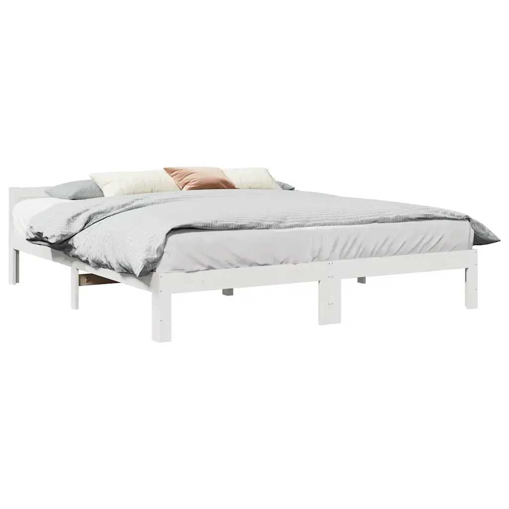 Letto matrimoniale | Letto per adulti | Giroletto senza Materasso Bianco 160x200 cm Legno Massello Pino - Image 2