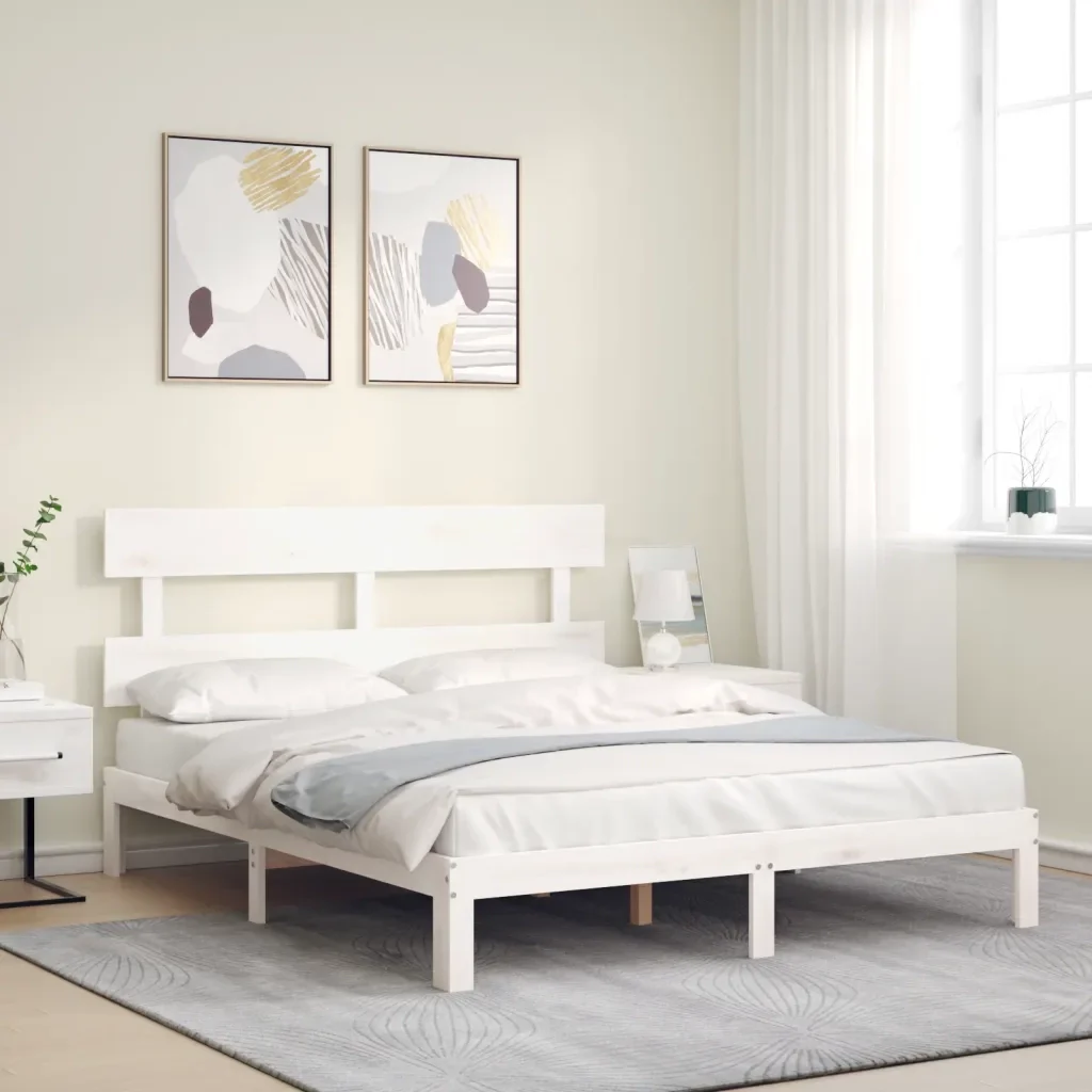 Letto matrimoniale | Letto per adulti | Giroletto senza Materasso Bianco 160x200 cm Legno Massello Pino - Image 2