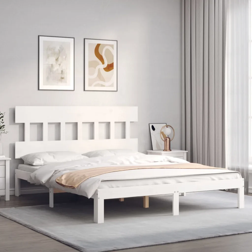 Letto matrimoniale | Letto per adulti | Giroletto senza Materasso Bianco 160x200 cm Legno Massello Pino - Image 3