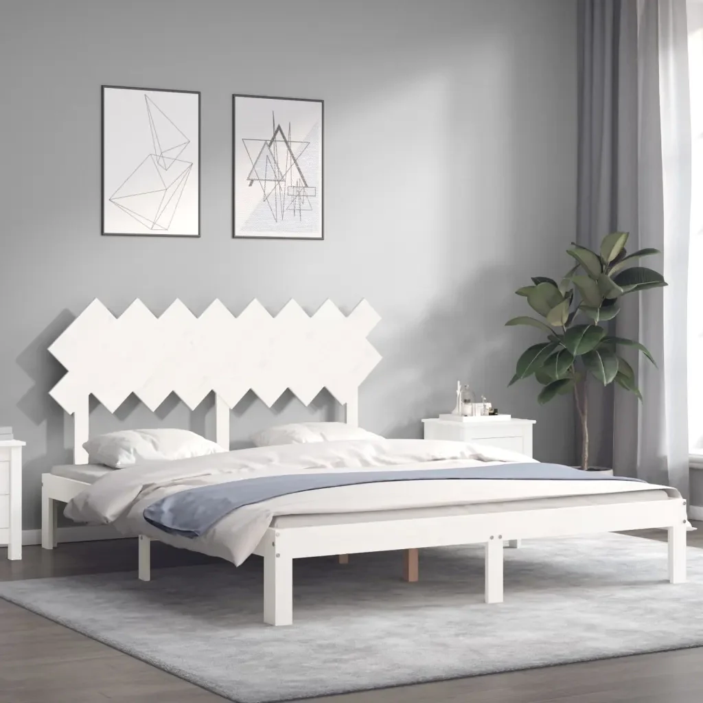 Letto matrimoniale | Letto per adulti | Giroletto senza Materasso Bianco 160x200 cm Legno Massello Pino - Image 3