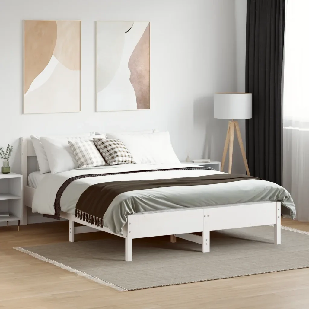 Letto matrimoniale | Letto per adulti | Giroletto senza Materasso Bianco 160x200 cm Legno Massello Pino - Image 2
