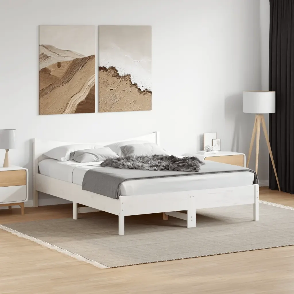 Letto matrimoniale | Letto per adulti | Giroletto senza Materasso Bianco 160x200 cm Legno Massello Pino - Image 2
