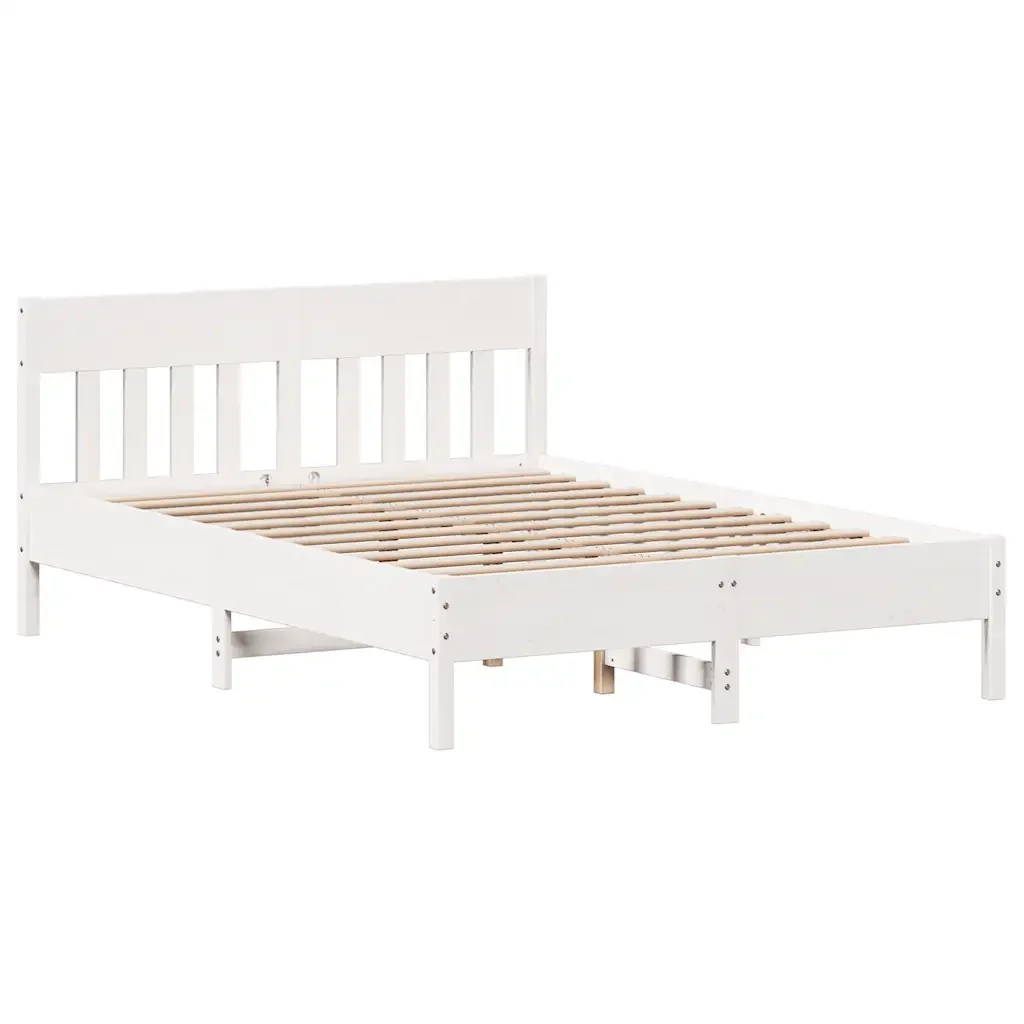 Letto matrimoniale | Letto per adulti | Giroletto senza Materasso Bianco 160x200 cm Legno Massello Pino - Image 5