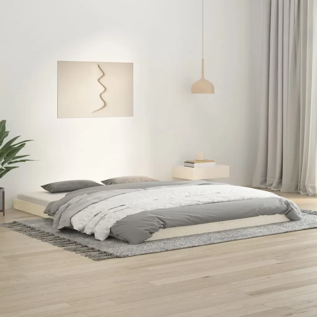 Letto matrimoniale | Letto per adulti | Giroletto senza Materasso Bianco 160x200 cm Legno Massello Pino - Image 2