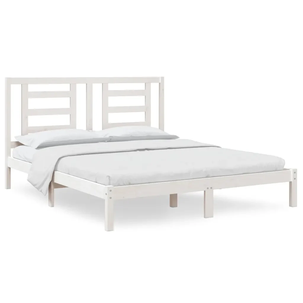 Letto matrimoniale | Letto per adulti | Giroletto senza Materasso Bianco 160x200 cm Legno Massello Pino