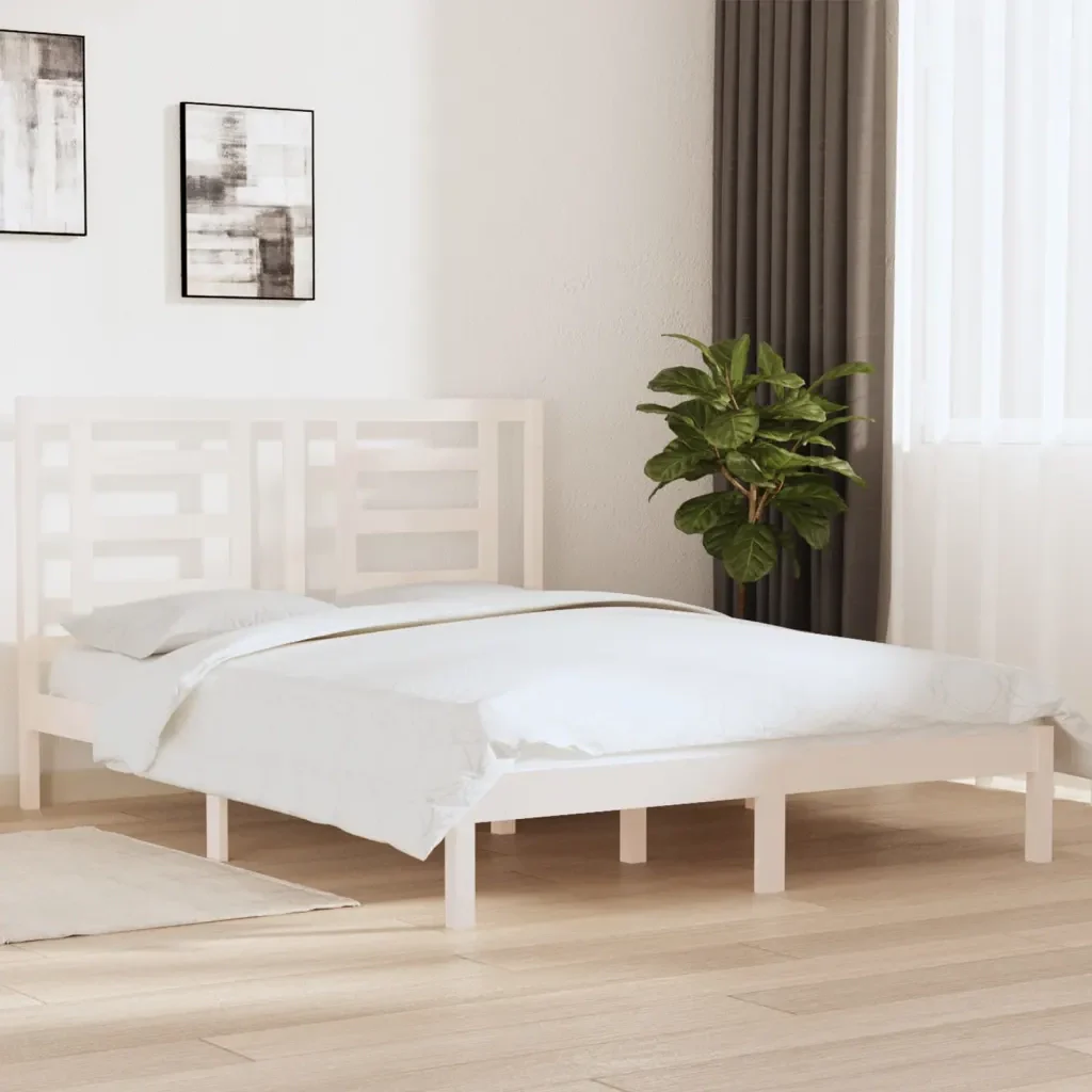Letto matrimoniale | Letto per adulti | Giroletto senza Materasso Bianco 160x200 cm Legno Massello Pino - Image 2