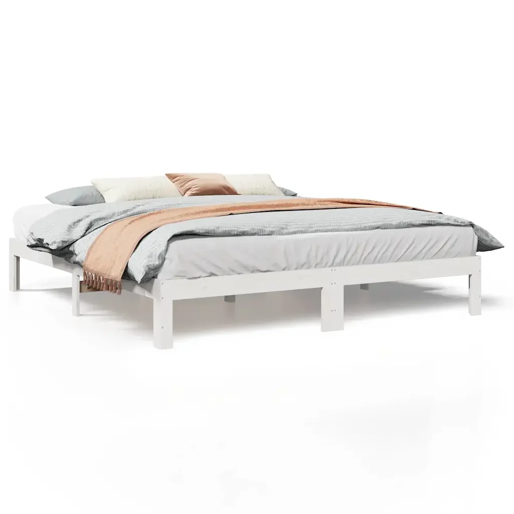 Letto matrimoniale | Letto per adulti | Giroletto senza Materasso Bianco 160x200 cm Legno Massello Pino
