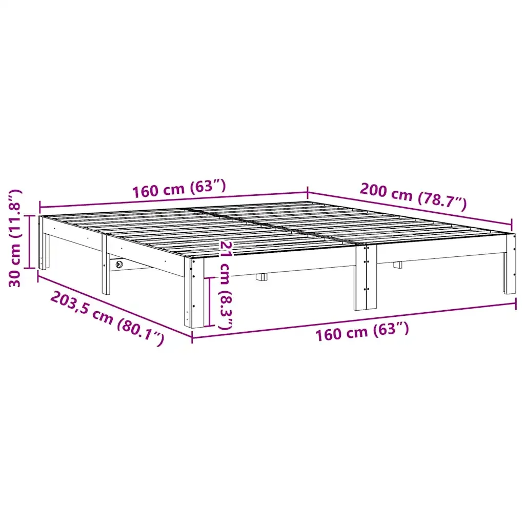 Letto matrimoniale | Letto per adulti | Giroletto senza Materasso Bianco 160x200 cm Legno Massello Pino - Image 10