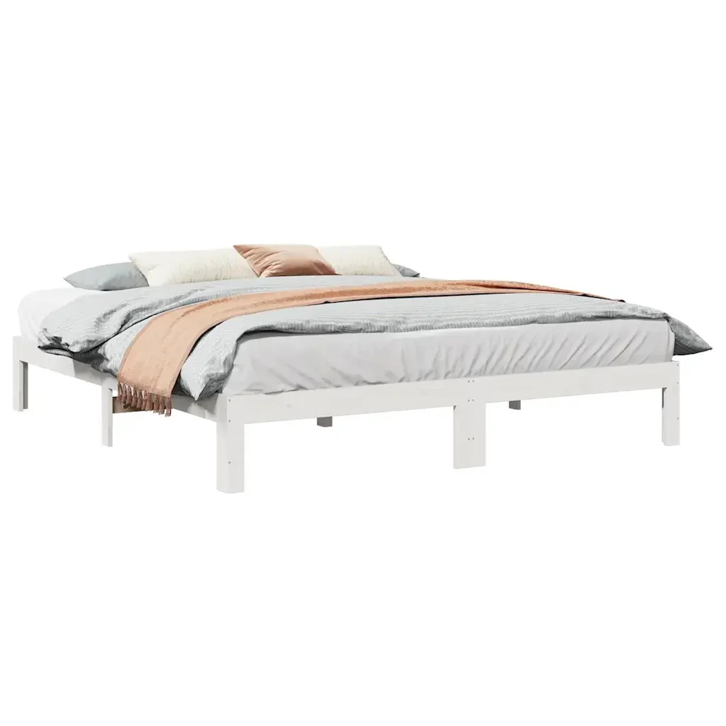 Letto matrimoniale | Letto per adulti | Giroletto senza Materasso Bianco 160x200 cm Legno Massello Pino - Image 2