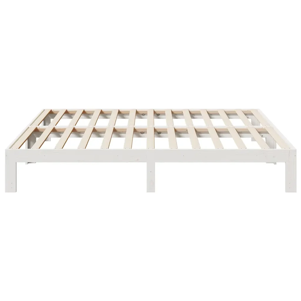 Letto matrimoniale | Letto per adulti | Giroletto senza Materasso Bianco 160x200 cm Legno Massello Pino - Image 6