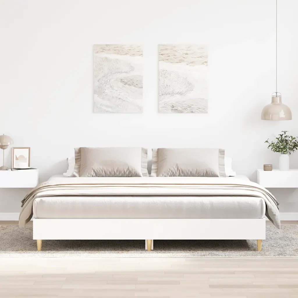 Letto matrimoniale | Letto per adulti | Giroletto senza Materasso Bianco 160x200cm in Legno Multistrato - Image 2