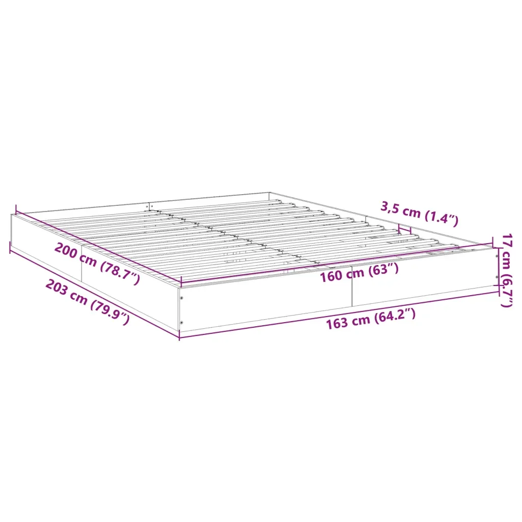 Letto matrimoniale | Letto per adulti | Giroletto senza Materasso Bianco 160x200cm in Legno Multistrato - Image 10
