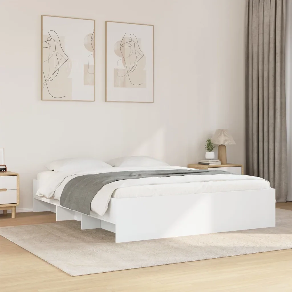 Letto matrimoniale | Letto per adulti | Giroletto senza Materasso Bianco 160x200cm in Legno Multistrato - Image 2