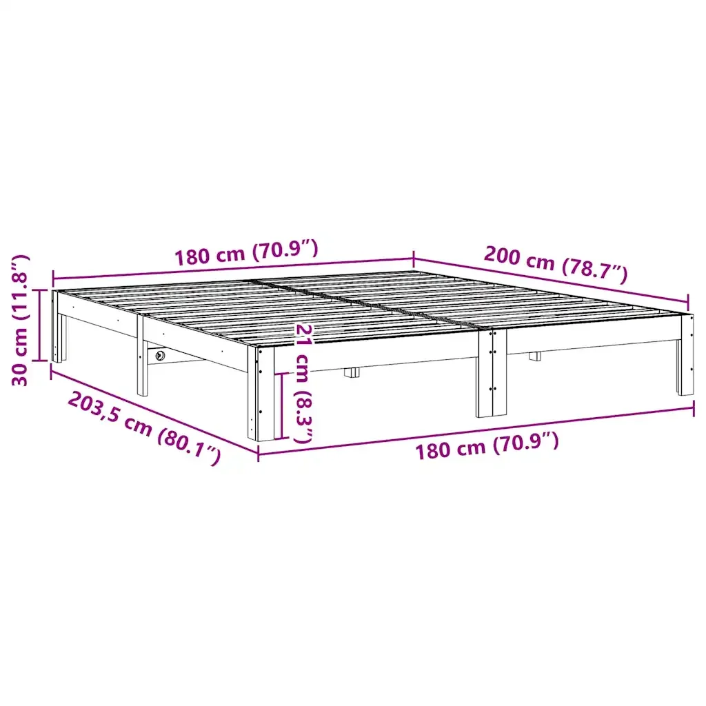 Letto matrimoniale | Letto per adulti | Giroletto senza Materasso Bianco 180x200 cm Legno Massello Pino - Image 10