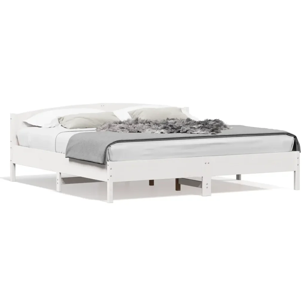 Letto matrimoniale | Letto per adulti | Giroletto senza Materasso Bianco 180x200 cm Legno Massello Pino