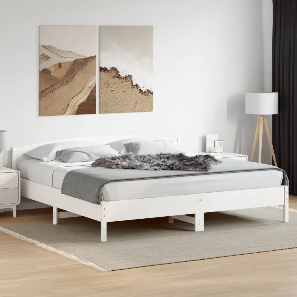 Letto matrimoniale | Letto per adulti | Giroletto senza Materasso Bianco 180x200 cm Legno Massello Pino - Image 2