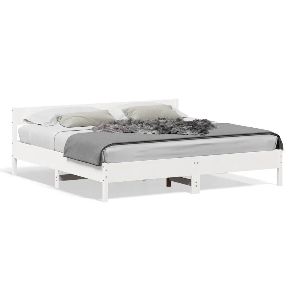 Letto matrimoniale | Letto per adulti | Giroletto senza Materasso Bianco 180x200 cm Legno Massello Pino