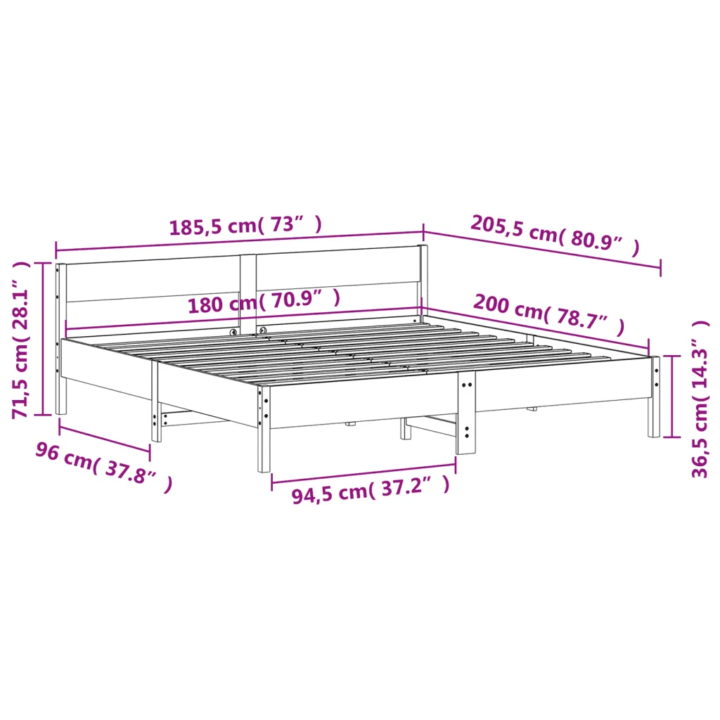 Letto matrimoniale | Letto per adulti | Giroletto senza Materasso Bianco 180x200 cm Legno Massello Pino - Image 9