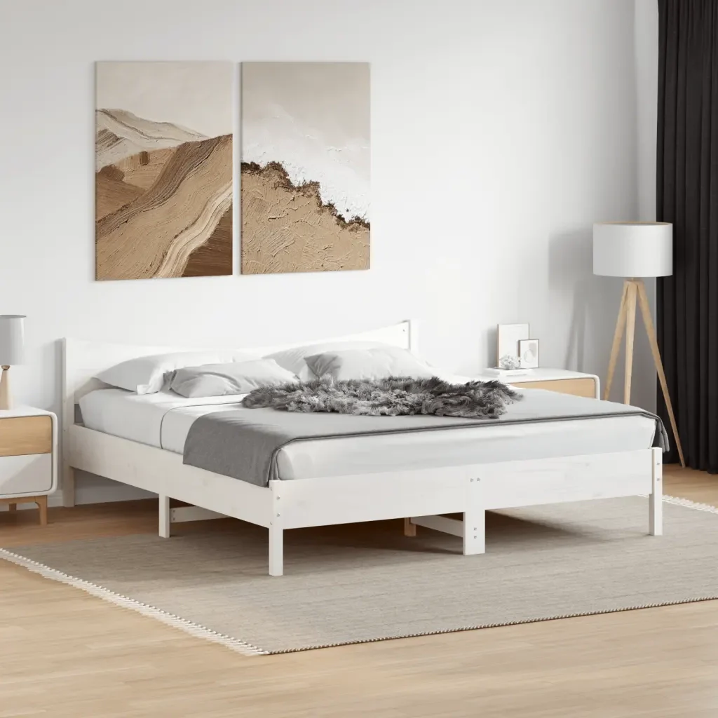 Letto matrimoniale | Letto per adulti | Giroletto senza Materasso Bianco 180x200 cm Legno Massello Pino - Image 2