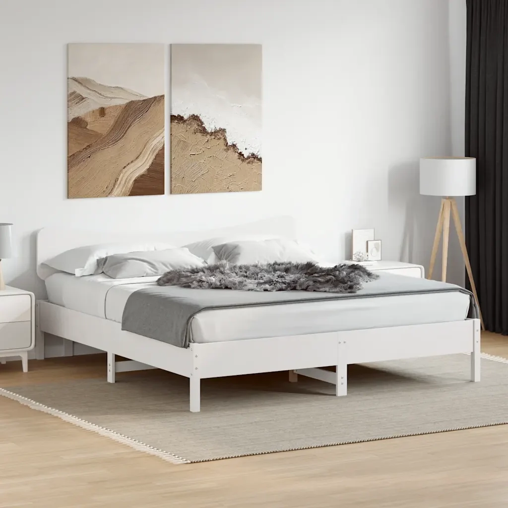 Letto matrimoniale | Letto per adulti | Giroletto senza Materasso Bianco 180x200 cm Legno Massello Pino - Image 2