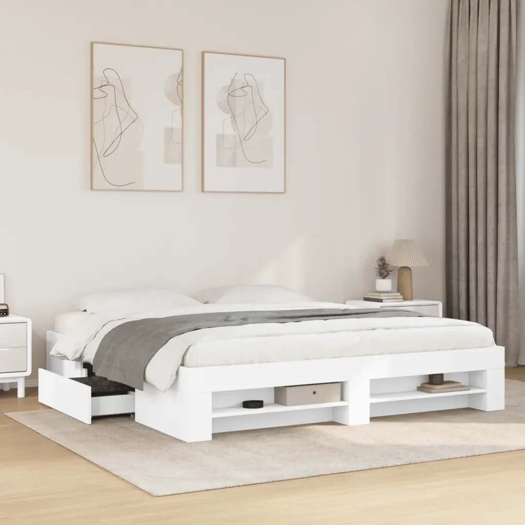 Letto matrimoniale | Letto per adulti | Giroletto senza Materasso Bianco 180x200 cm Legno Multistrato - Image 2