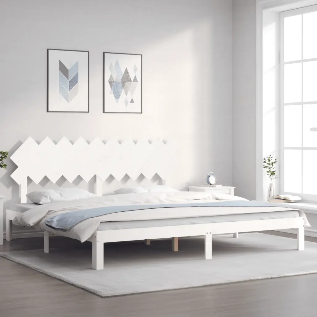 Letto matrimoniale | Letto per adulti | Giroletto senza Materasso Bianco 200x200 cm Legno Massello Pino - Image 2