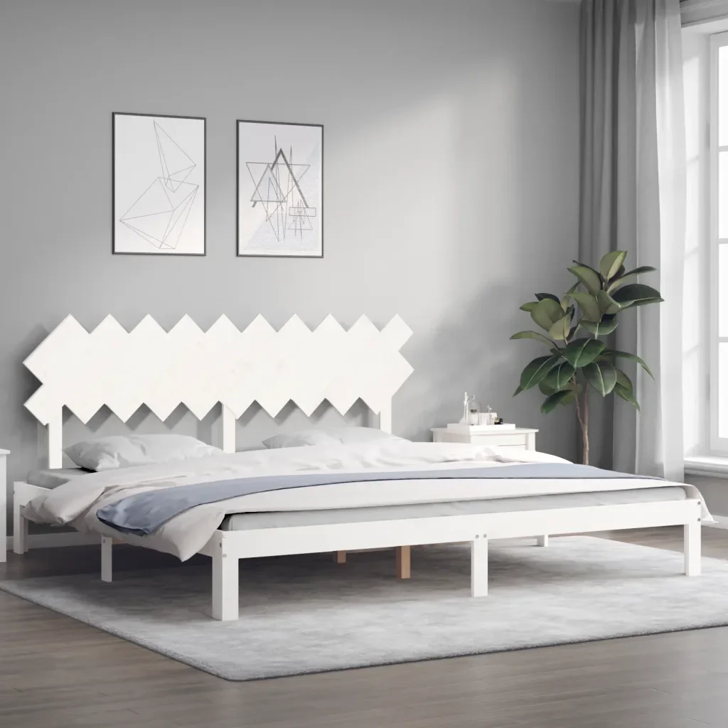 Letto matrimoniale | Letto per adulti | Giroletto senza Materasso Bianco 200x200 cm Legno Massello Pino - Image 4