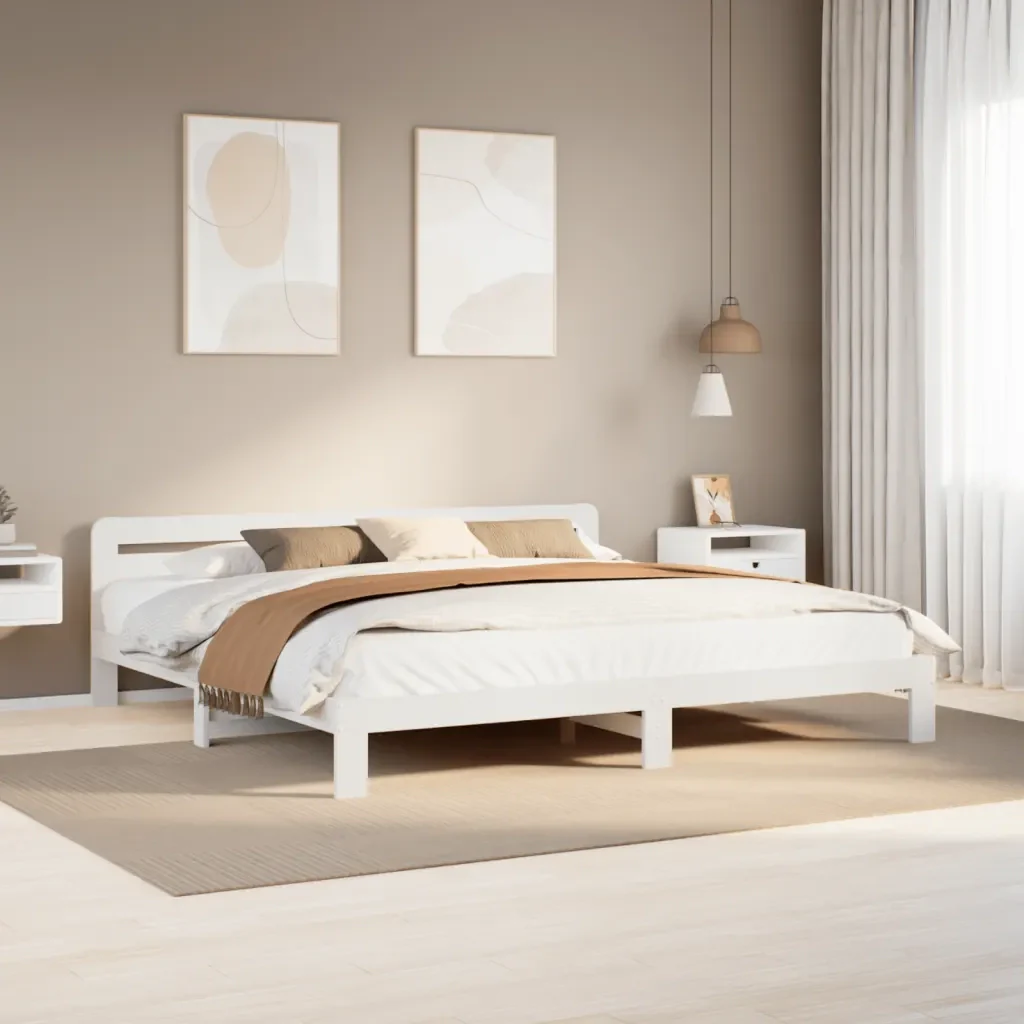 Letto matrimoniale | Letto per adulti | Giroletto senza Materasso Bianco 200x200 cm Legno Massello Pino - Image 2