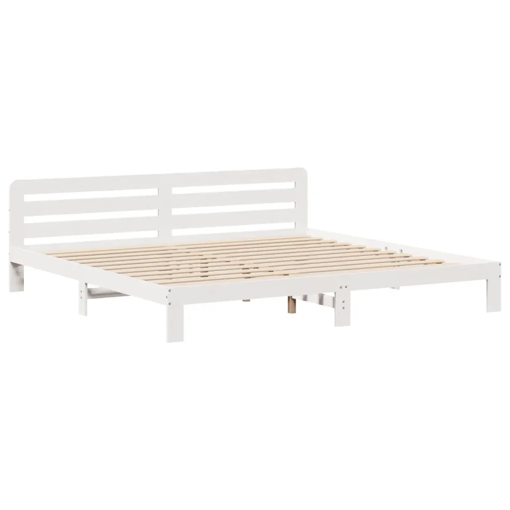 Letto matrimoniale | Letto per adulti | Giroletto senza Materasso Bianco 200x200 cm Legno Massello Pino - Image 4