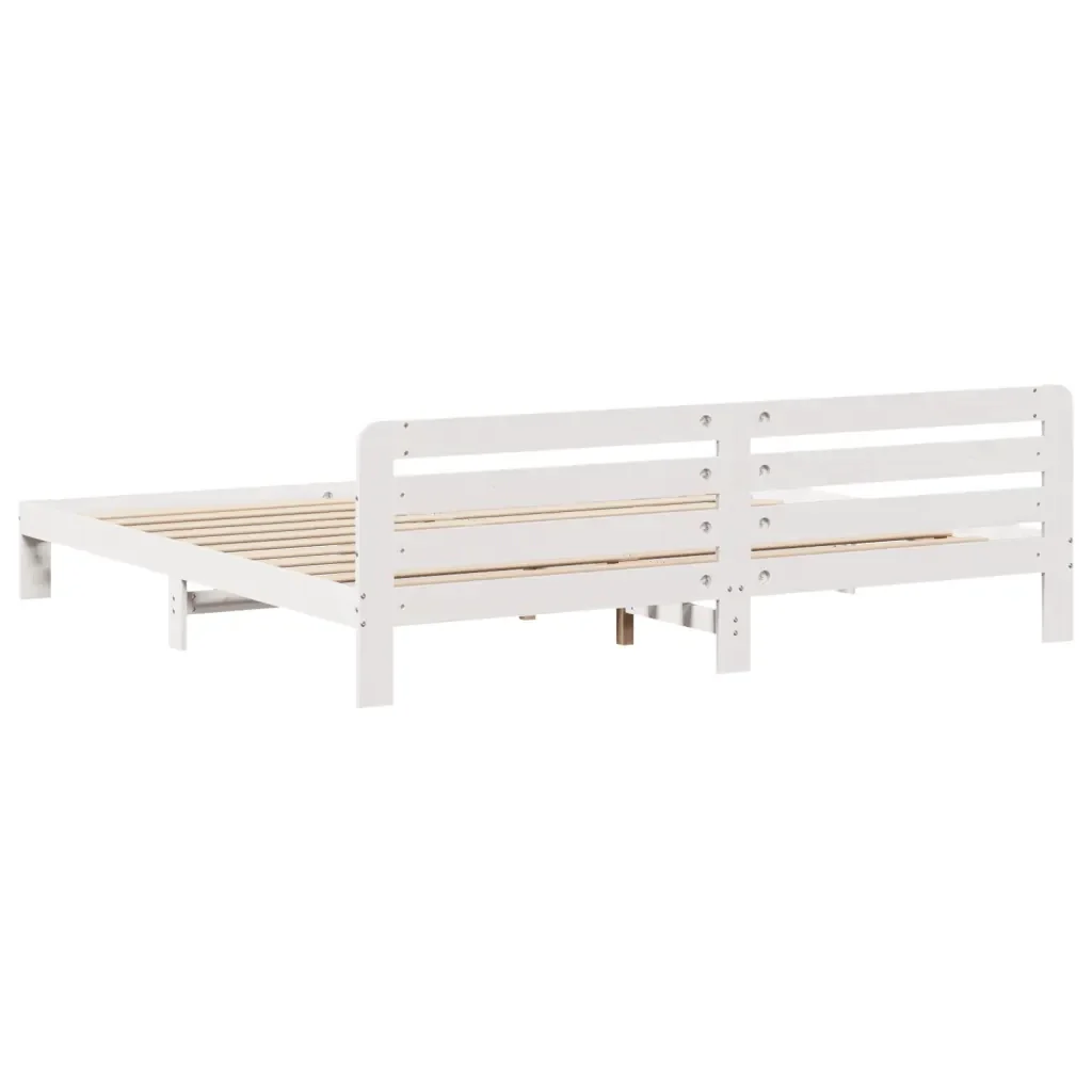 Letto matrimoniale | Letto per adulti | Giroletto senza Materasso Bianco 200x200 cm Legno Massello Pino - Image 6