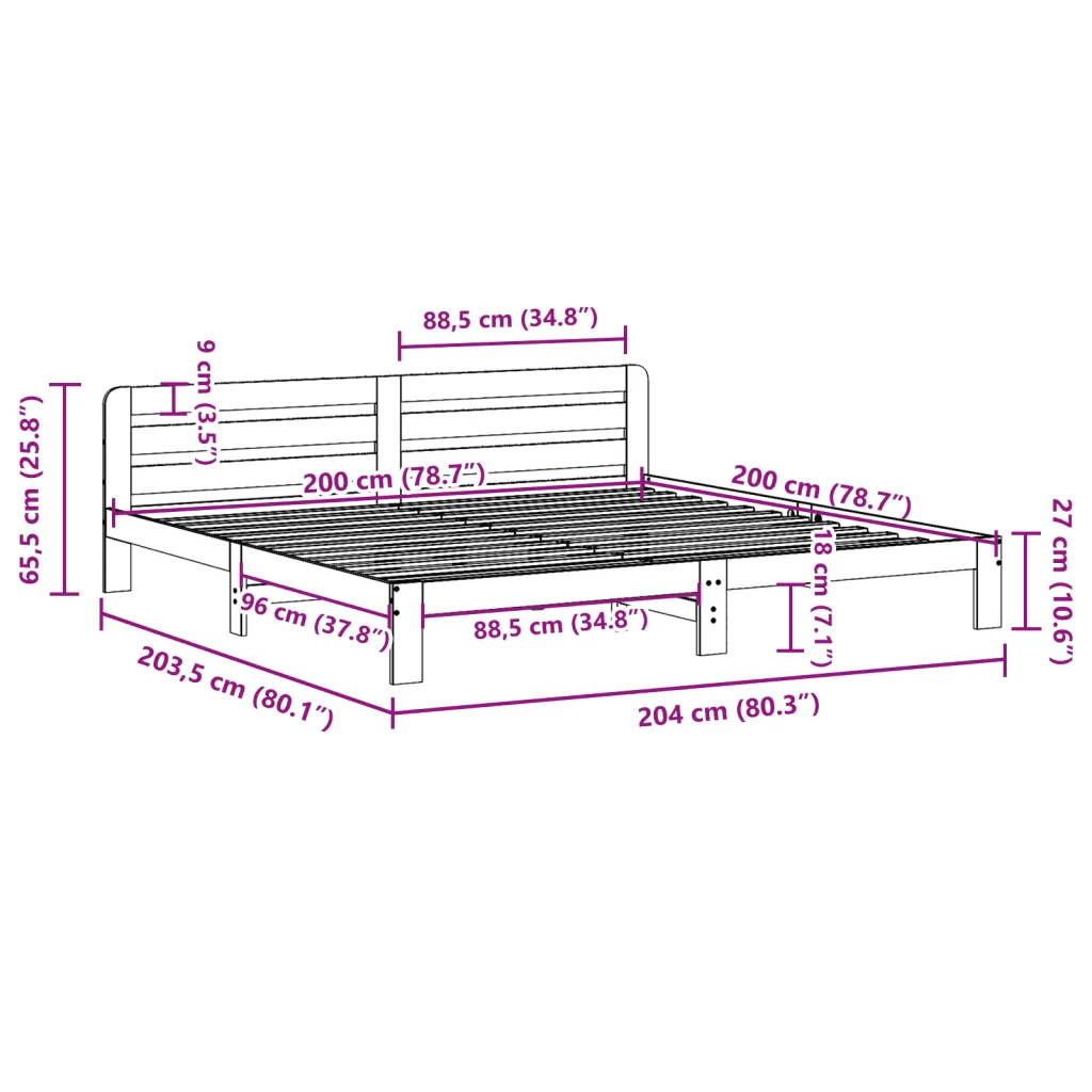 Letto matrimoniale | Letto per adulti | Giroletto senza Materasso Bianco 200x200 cm Legno Massello Pino - Image 9