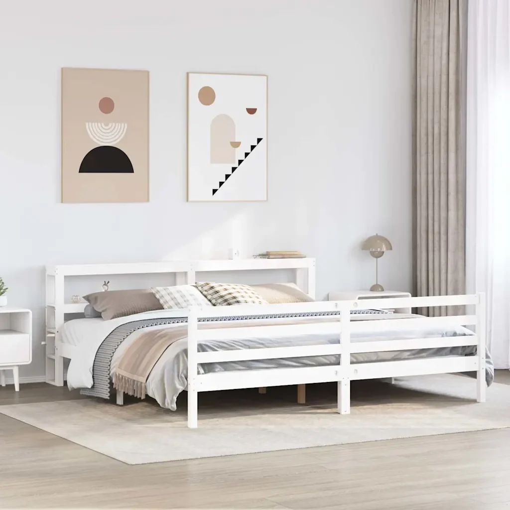 Letto matrimoniale | Letto per adulti | Giroletto senza Materasso Bianco 200x200 cm Legno Massello Pino - Image 2