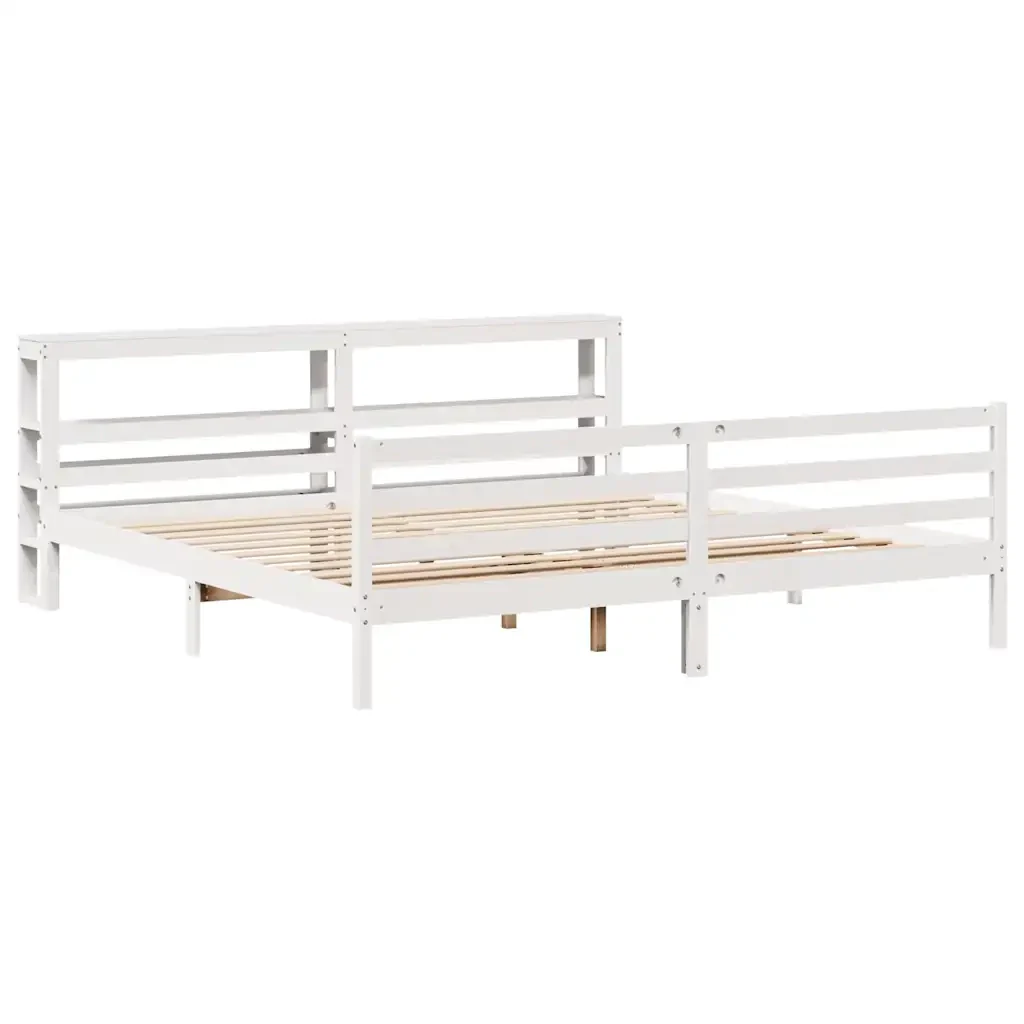 Letto matrimoniale | Letto per adulti | Giroletto senza Materasso Bianco 200x200 cm Legno Massello Pino - Image 4