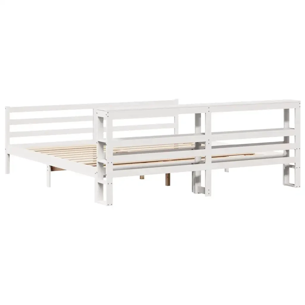 Letto matrimoniale | Letto per adulti | Giroletto senza Materasso Bianco 200x200 cm Legno Massello Pino - Image 6