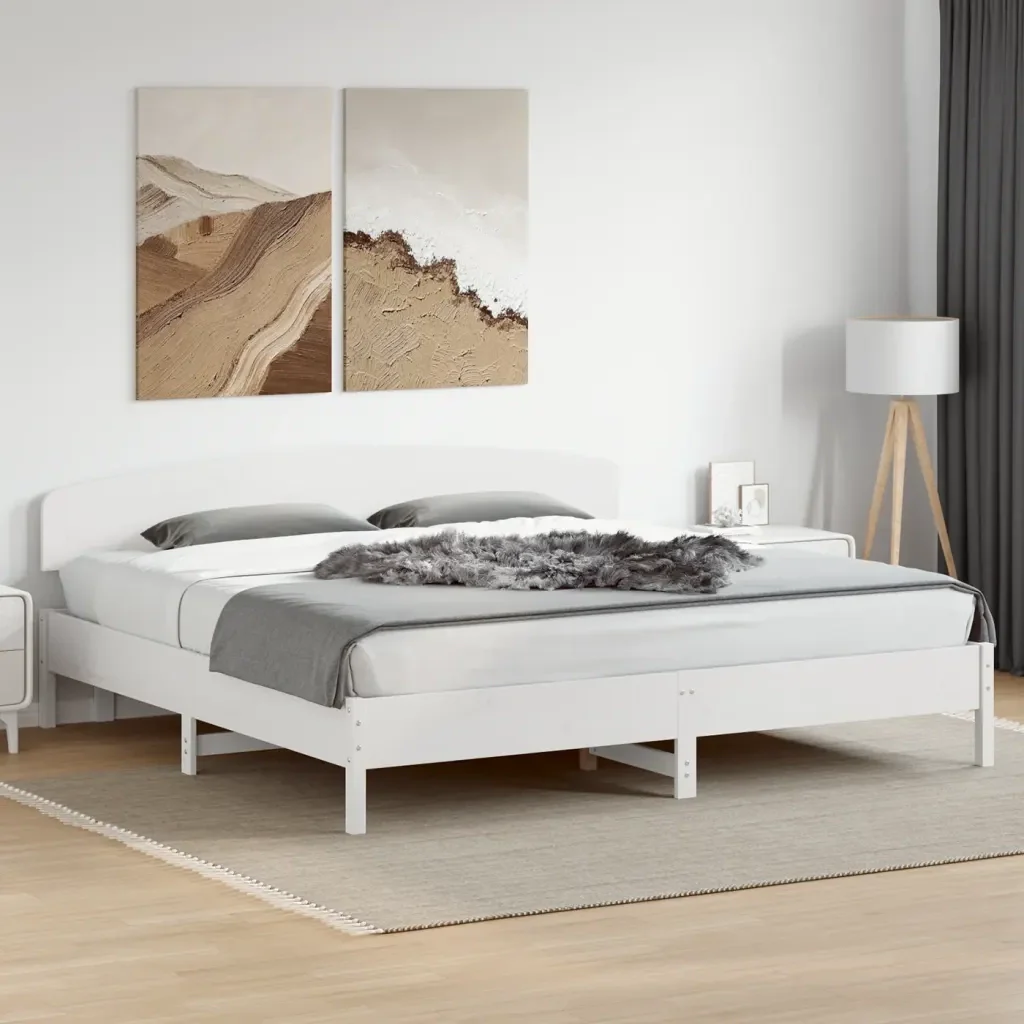 Letto matrimoniale | Letto per adulti | Giroletto senza Materasso Bianco 200x200 cm Legno Massello Pino - Image 2