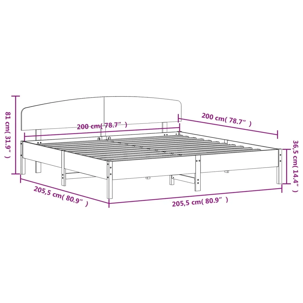 Letto matrimoniale | Letto per adulti | Giroletto senza Materasso Bianco 200x200 cm Legno Massello Pino - Image 9