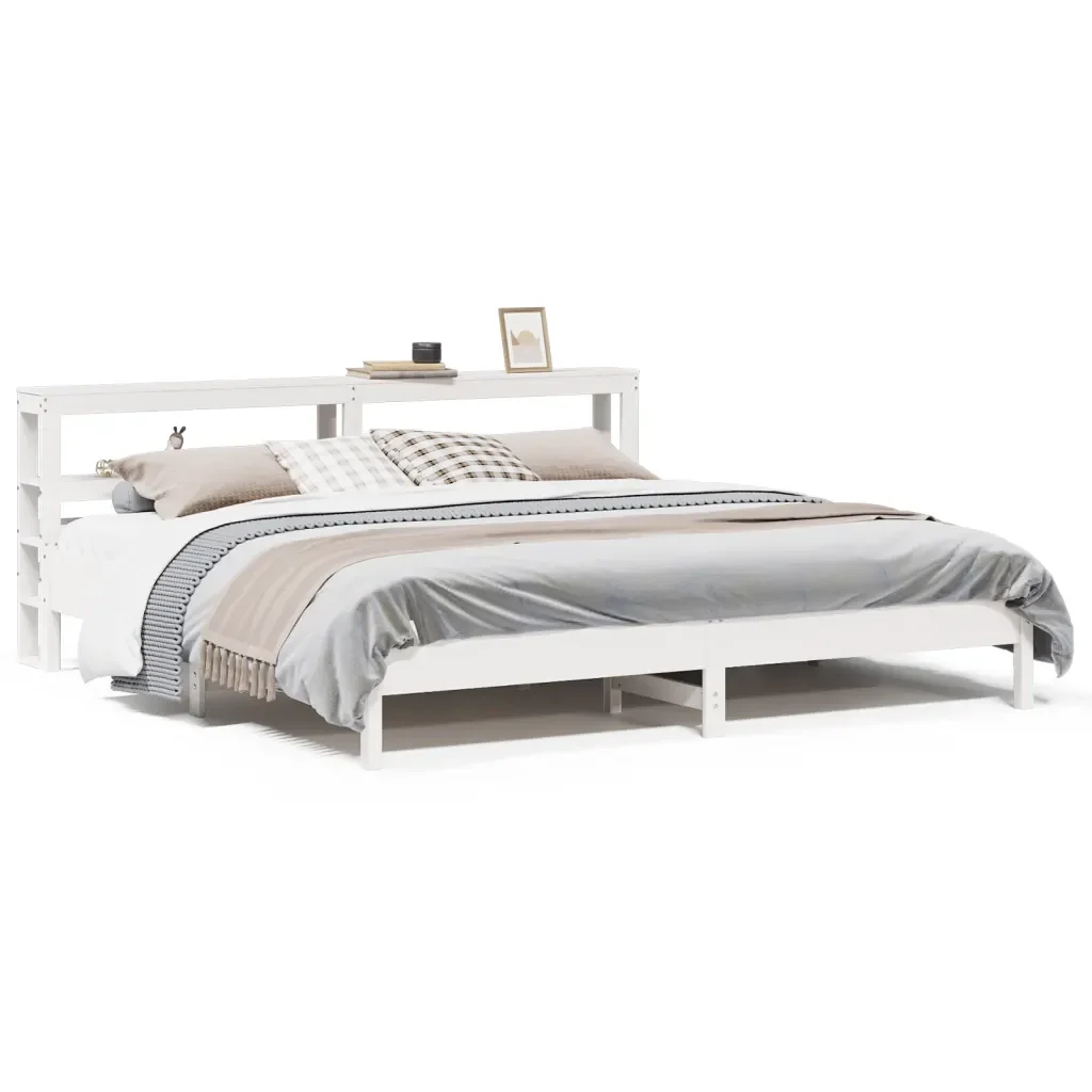 Letto matrimoniale | Letto per adulti | Giroletto senza Materasso Bianco 200x200 cm Legno Massello Pino