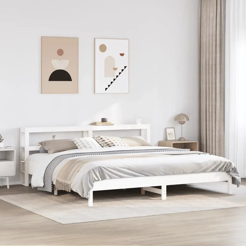 Letto matrimoniale | Letto per adulti | Giroletto senza Materasso Bianco 200x200 cm Legno Massello Pino - Image 2