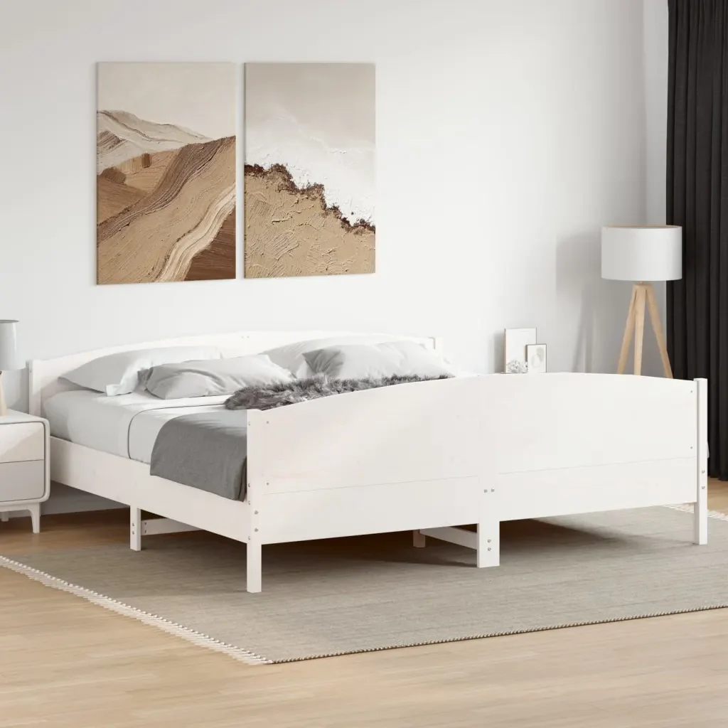 Letto matrimoniale | Letto per adulti | Giroletto senza Materasso Bianco 200x200 cm Legno Massello Pino - Image 2
