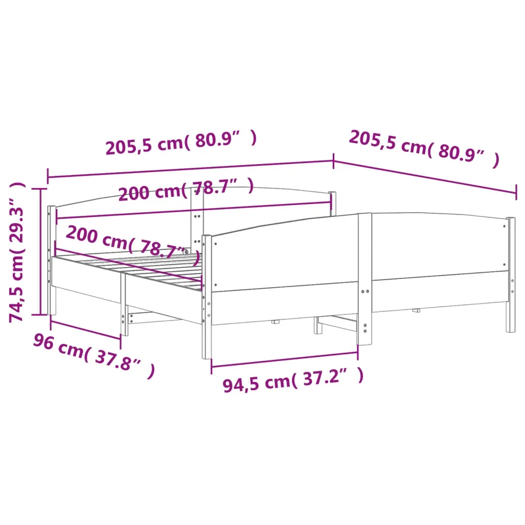 Letto matrimoniale | Letto per adulti | Giroletto senza Materasso Bianco 200x200 cm Legno Massello Pino - Image 9