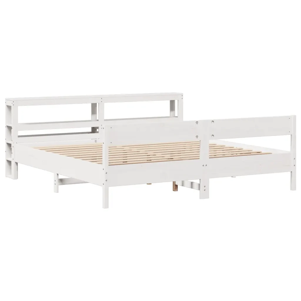 Letto matrimoniale | Letto per adulti | Giroletto senza Materasso Bianco 200x200 cm Legno Massello Pino - Image 3