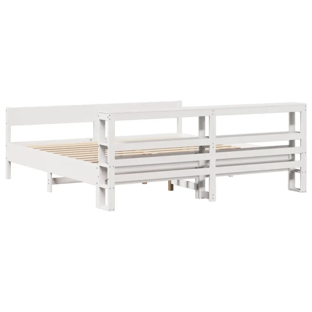 Letto matrimoniale | Letto per adulti | Giroletto senza Materasso Bianco 200x200 cm Legno Massello Pino - Image 6